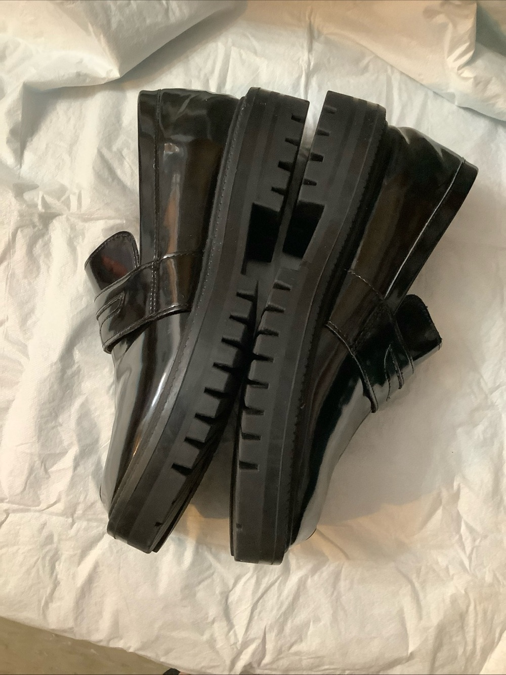 Split-toe Pedal Loafers Tabi Shoes Thick Sole Black Patent Leather Women's 7 US - Picture 11 of 12